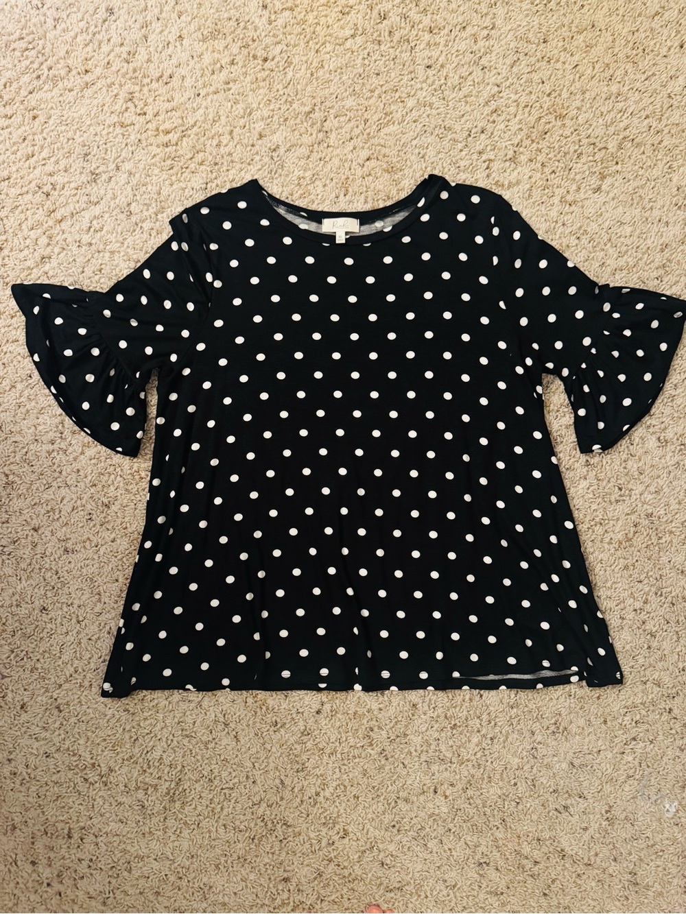 Black Polka Dot Ruffle Sleeve Top, Women’s Size XL